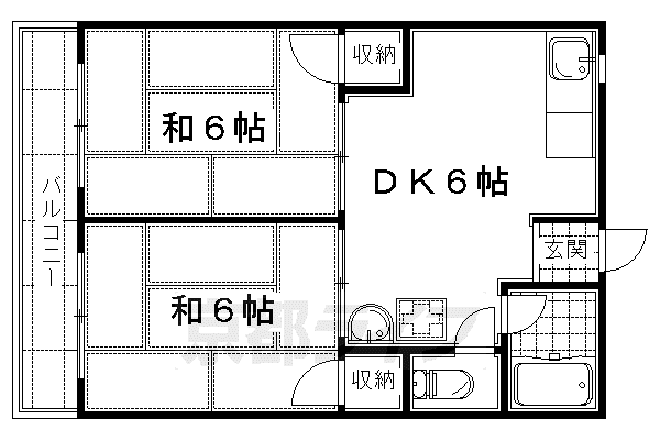 京阪電気鉄道京阪線 中書島駅 徒歩28分 2階建 築35年(2DK/1階)の間取り写真