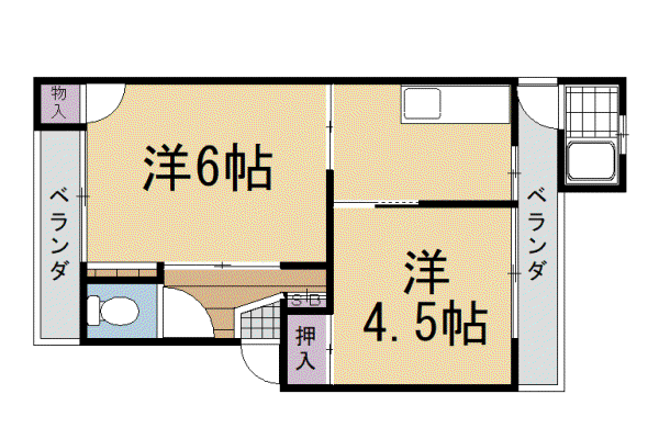 京阪電気鉄道京阪線 淀駅 徒歩7分 3階建 築37年(2K/2階)の間取り写真