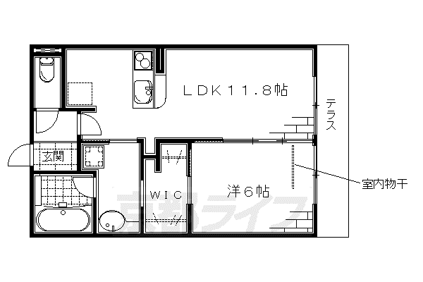 奈良線 桃山駅 徒歩4分 3階建 築14年(1LDK/1階)の間取り写真