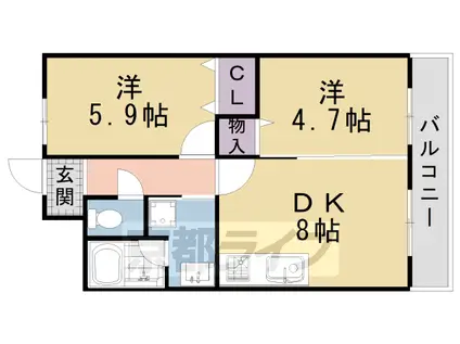 PLACIDE七瀬川(2DK/2階)の間取り写真