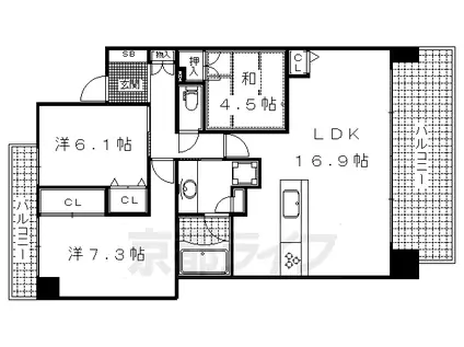 近鉄京都線 伏見駅(京都) 徒歩2分 7階建 築13年(3LDK/5階)の間取り写真