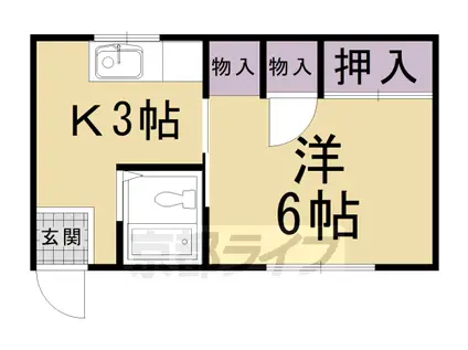 京阪電気鉄道京阪線 丹波橋駅 徒歩5分 2階建 築44年(1K/2階)の間取り写真
