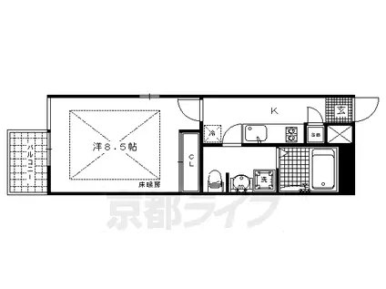 京阪電気鉄道鴨東線 出町柳駅 徒歩5分 4階建 築17年(1K/2階)の間取り写真
