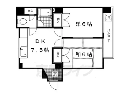 京福北野線 北野白梅町駅 徒歩10分 3階建 築44年(2DK/3階)の間取り写真