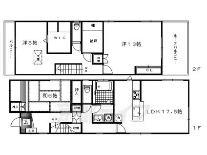 京都市烏丸線 北大路駅 徒歩3分 2階建 築33年(3LDK)の間取り写真
