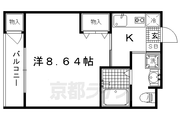 京都市烏丸線 北山駅(京都) 徒歩44分 2階建 築17年(1K/2階)の間取り写真
