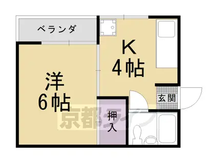 京福北野線 北野白梅町駅 徒歩12分 4階建 築45年(1K/3階)の間取り写真