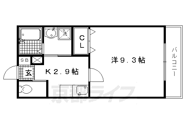 山陰本線 二条駅 徒歩20分 2階建 築23年(1K/1階)の間取り写真
