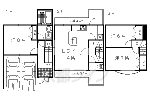 叡山電鉄 二軒茶屋駅(京都) 徒歩32分 3階建 築30年(3LDK)の間取り写真