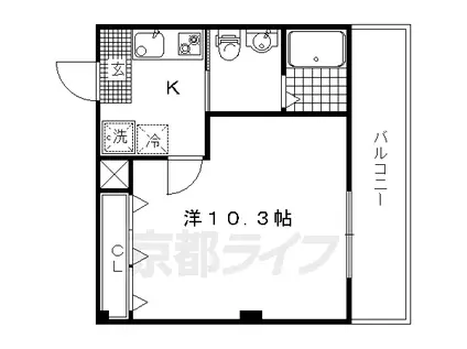 山陰本線 円町駅 徒歩5分 7階建 築15年(1K/7階)の間取り写真