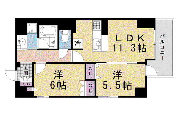 リソシエラグジェ御所西(2LDK/5階)の間取り写真