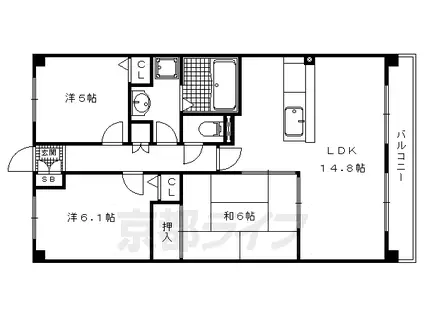 京都市烏丸線 北山駅(京都) 徒歩5分 4階建 築15年(3LDK/2階)の間取り写真