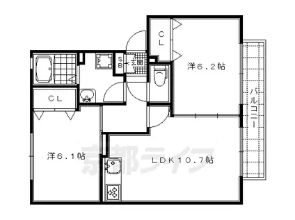 京都市烏丸線 北山駅(京都) 徒歩15分 2階建 築16年(2LDK/1階)の間取り写真