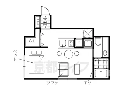 京阪電気鉄道鴨東線 出町柳駅 徒歩5分 5階建 築6年(ワンルーム/2階)の間取り写真