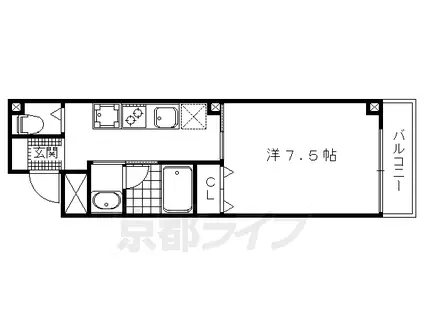 WELL鞍馬口(1K/1階)の間取り写真