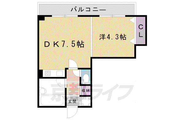 カーメル北野(1DK/2階)の間取り写真