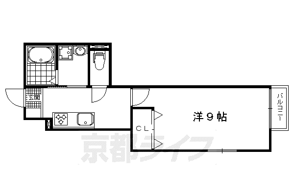 京福北野線 北野白梅町駅 徒歩17分 2階建 築13年(1K/1階)の間取り写真