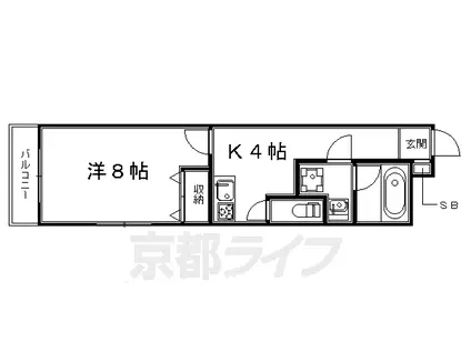 京福北野線 北野白梅町駅 徒歩5分 4階建 築13年(1DK/2階)の間取り写真