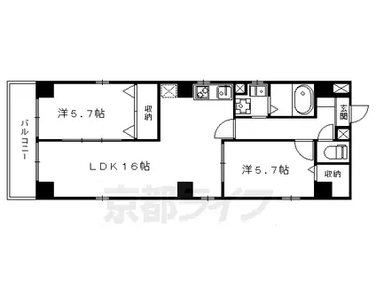 京福北野線 北野白梅町駅 徒歩14分 3階建 築13年(2LDK/3階)の間取り写真