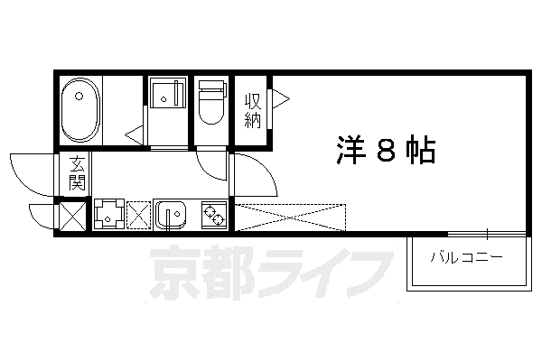 京福北野線 北野白梅町駅 徒歩6分 3階建 築13年(1K/2階)の間取り写真
