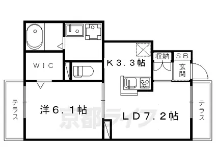 京都市烏丸線 北大路駅 徒歩6分 2階建 築13年(1LDK/1階)の間取り写真