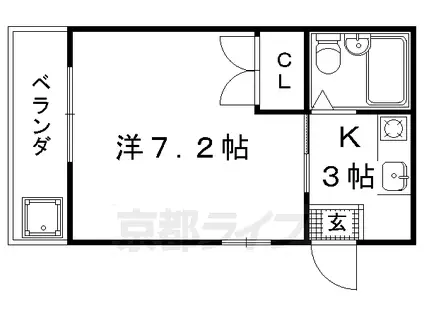 京福北野線 等持院・立命館大学衣笠キャンパス前駅 徒歩3分 3階建 築36年(1K/1階)の間取り写真