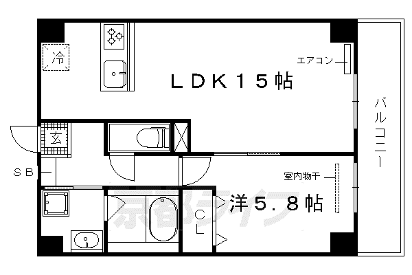 京福北野線 北野白梅町駅 徒歩17分 3階建 築12年(1LDK/2階)の間取り写真
