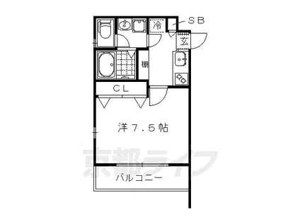 山陰本線 二条駅 徒歩17分 4階建 築11年(1K/1階)の間取り写真