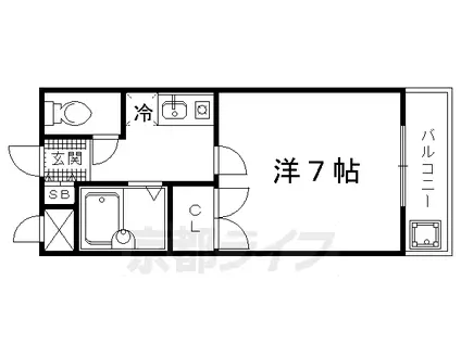 京福北野線 北野白梅町駅 徒歩7分 3階建 築22年(1K/1階)の間取り写真