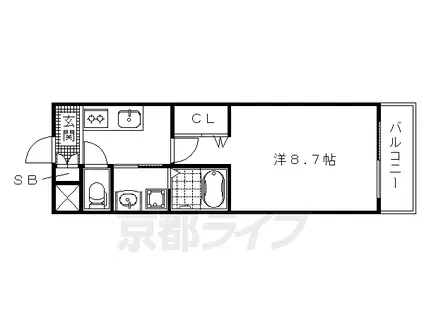 京阪電気鉄道鴨東線 出町柳駅 徒歩8分 4階建 築11年(1K/4階)の間取り写真