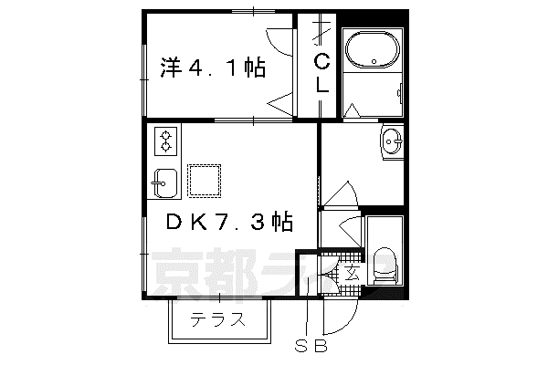京福北野線 北野白梅町駅 徒歩23分 2階建 築11年(1DK/1階)の間取り写真