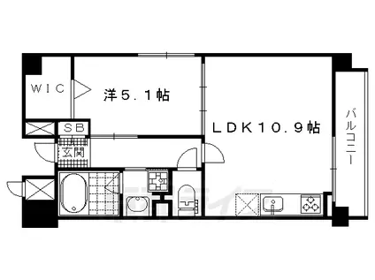 京都市烏丸線 北大路駅 徒歩10分 5階建 築10年(1LDK/4階)の間取り写真