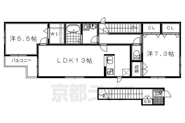 京都市烏丸線 北大路駅 徒歩14分 2階建 築10年(2LDK/2階)の間取り写真