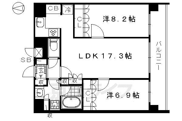 京都市烏丸線 今出川駅 徒歩5分 5階建 築10年(2LDK/4階)の間取り写真