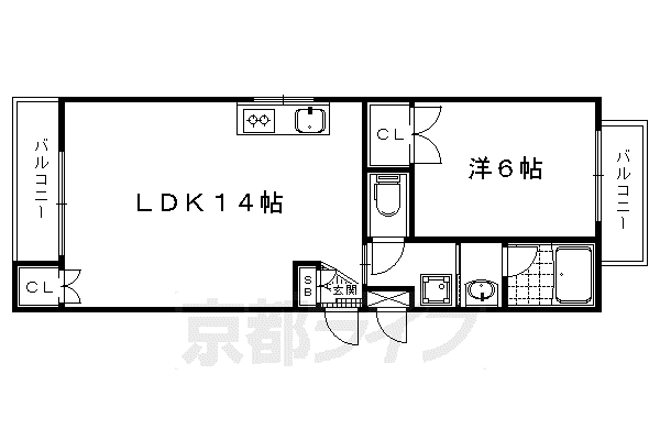 京都市烏丸線 北山駅(京都) 徒歩24分 4階建 築41年(1LDK/4階)の間取り写真
