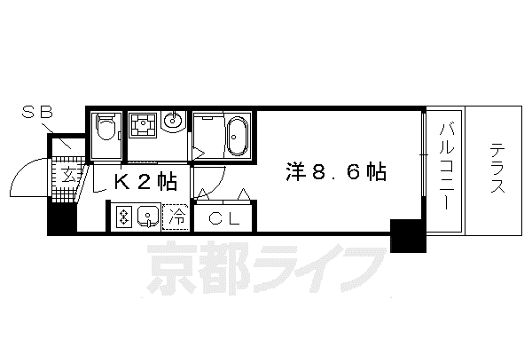 ESCASA京都西陣(1K/1階)の間取り写真