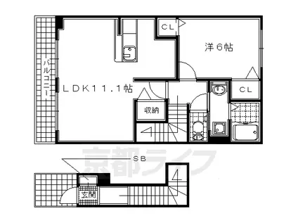 奈良線 長池駅 徒歩5分 2階建 築17年(1LDK/2階)の間取り写真