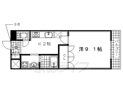 近鉄京都線 寺田駅(京都) 徒歩2分 3階建 築16年(1K/3階)の間取り写真