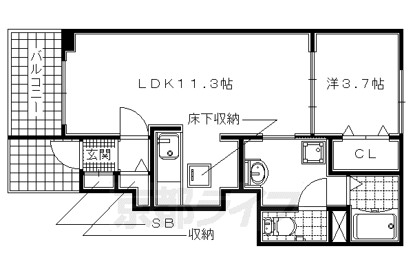 近鉄京都線 小倉駅(京都) 徒歩10分 2階建 築17年(1LDK/1階)の間取り写真