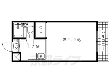 近鉄京都線 小倉駅(京都) 徒歩10分 3階建 築38年(1K/3階)の間取り写真