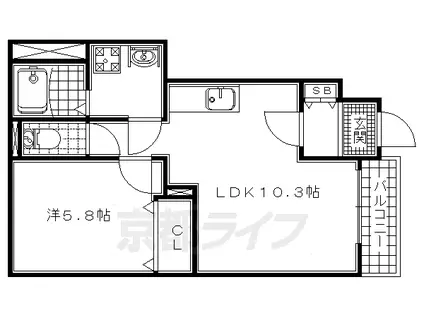 京阪電気鉄道宇治線 三室戸駅 徒歩13分 2階建 築15年(1LDK/1階)の間取り写真