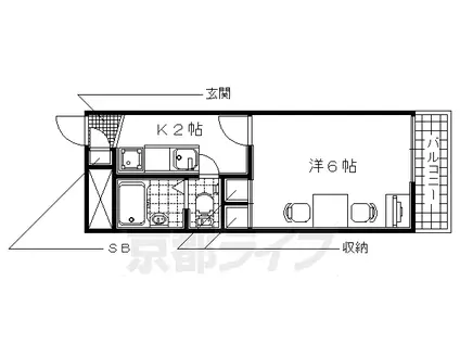 近鉄京都線 伊勢田駅 徒歩6分 2階建 築21年(1K/2階)の間取り写真