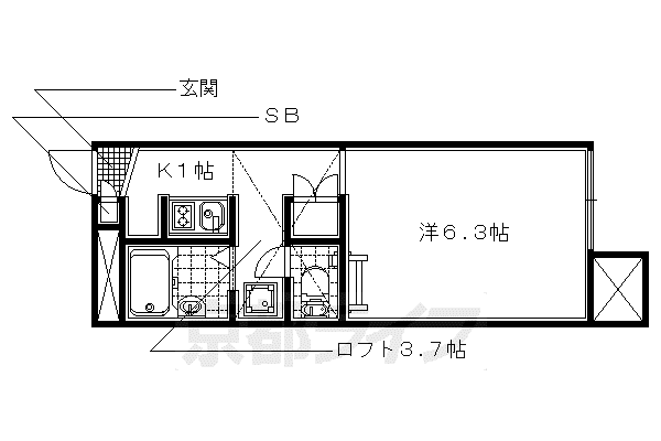 リベルテ木幡駅前(1K/1階)の間取り写真
