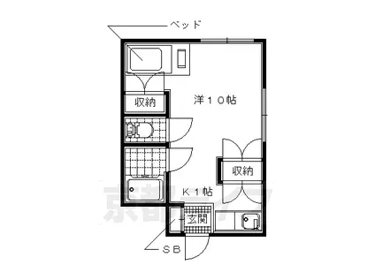 近鉄京都線 久津川駅 徒歩3分 3階建 築38年(1K/2階)の間取り写真