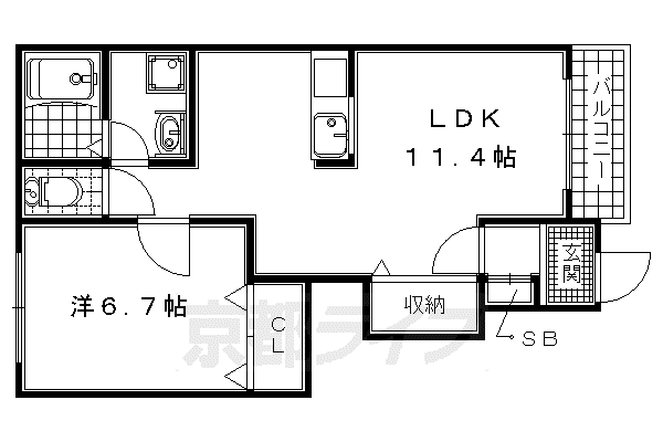 近鉄京都線 大久保駅(京都) 徒歩5分 2階建 築15年(1LDK/1階)の間取り写真