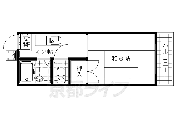近鉄京都線 小倉駅(京都) 徒歩10分 2階建 築39年(1K/1階)の間取り写真