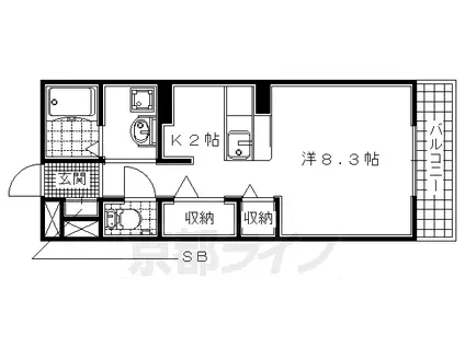 奈良線 JR小倉駅 徒歩2分 3階建 築15年(ワンルーム/2階)の間取り写真