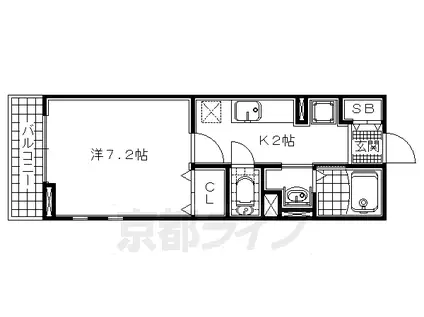 奈良線 新田駅(京都) 徒歩7分 2階建 築14年(1K/1階)の間取り写真