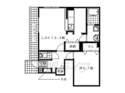 近鉄京都線 富野荘駅 徒歩2分 2階建 築14年(1LDK/1階)の間取り写真