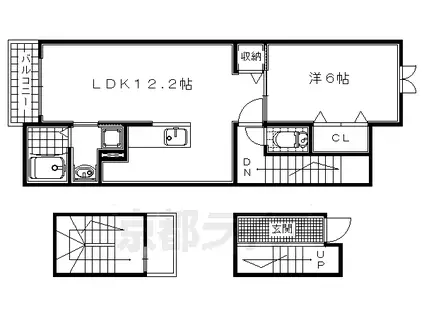 近鉄京都線 小倉駅(京都) 徒歩6分 3階建 築13年(1LDK/3階)の間取り写真